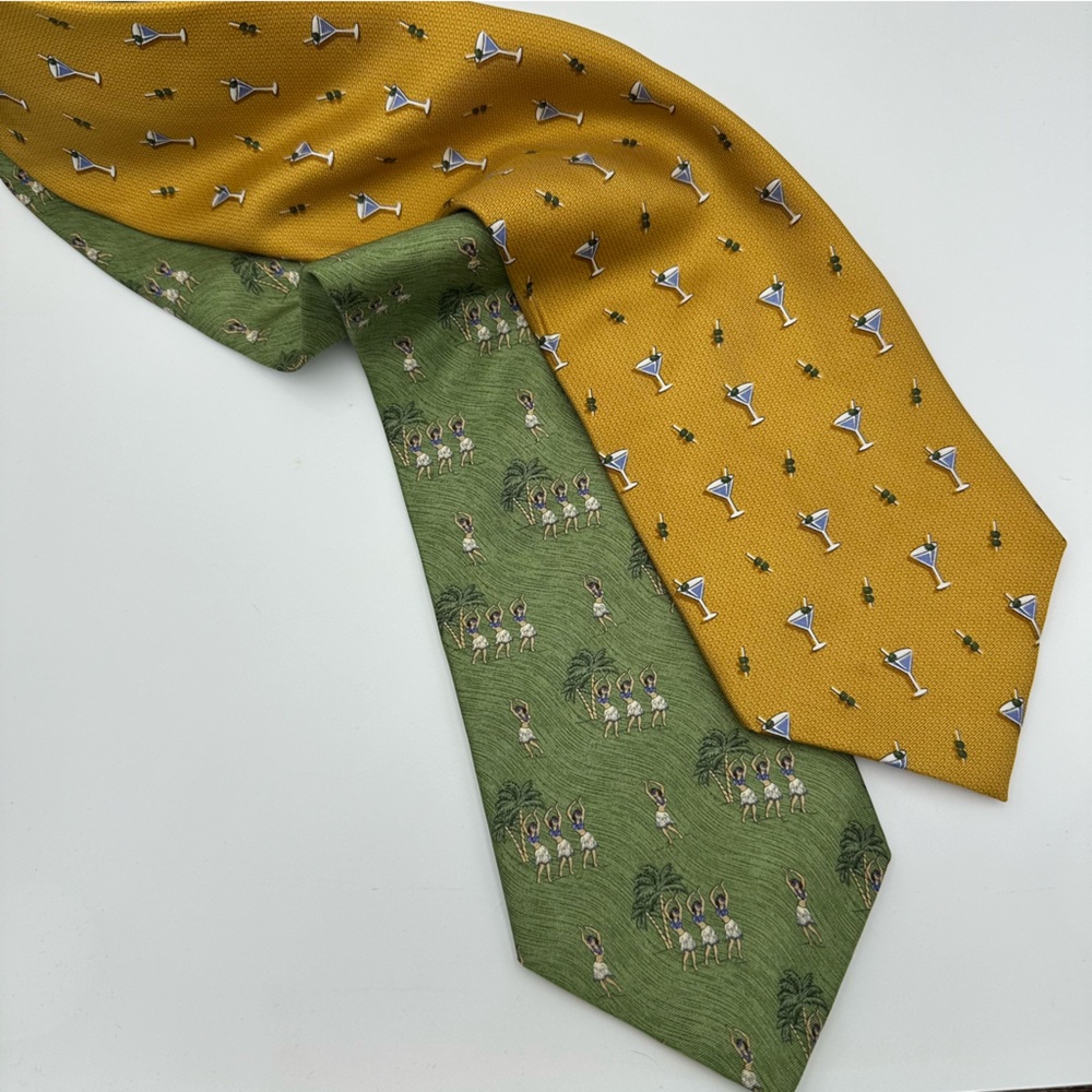 Tango Lot of 2 MCM-Look Vintage Martini Hula Girl Silk Ties